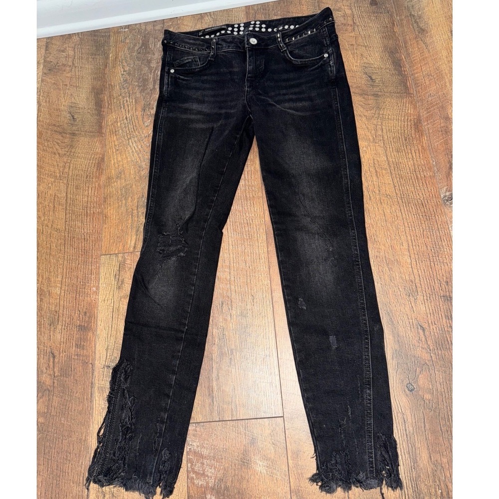 Zara‎ Size 4 Trafaluc Black Studded Distressed Skinny Jeans Womens Punk Grunge